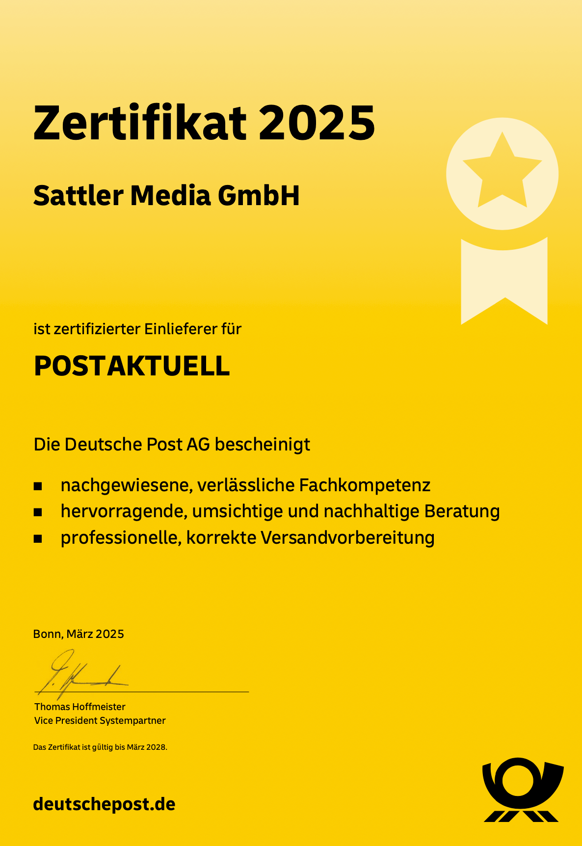 Postaktuell” certificate